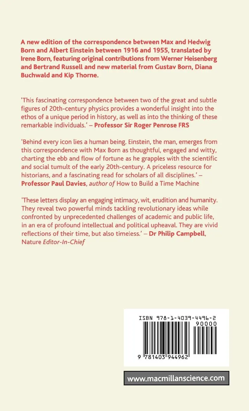 Rückseite: 9781403944962 | Born-Einstein Letters, 1916-1955 | M. Born (u. a.) | Buch | xxxviii