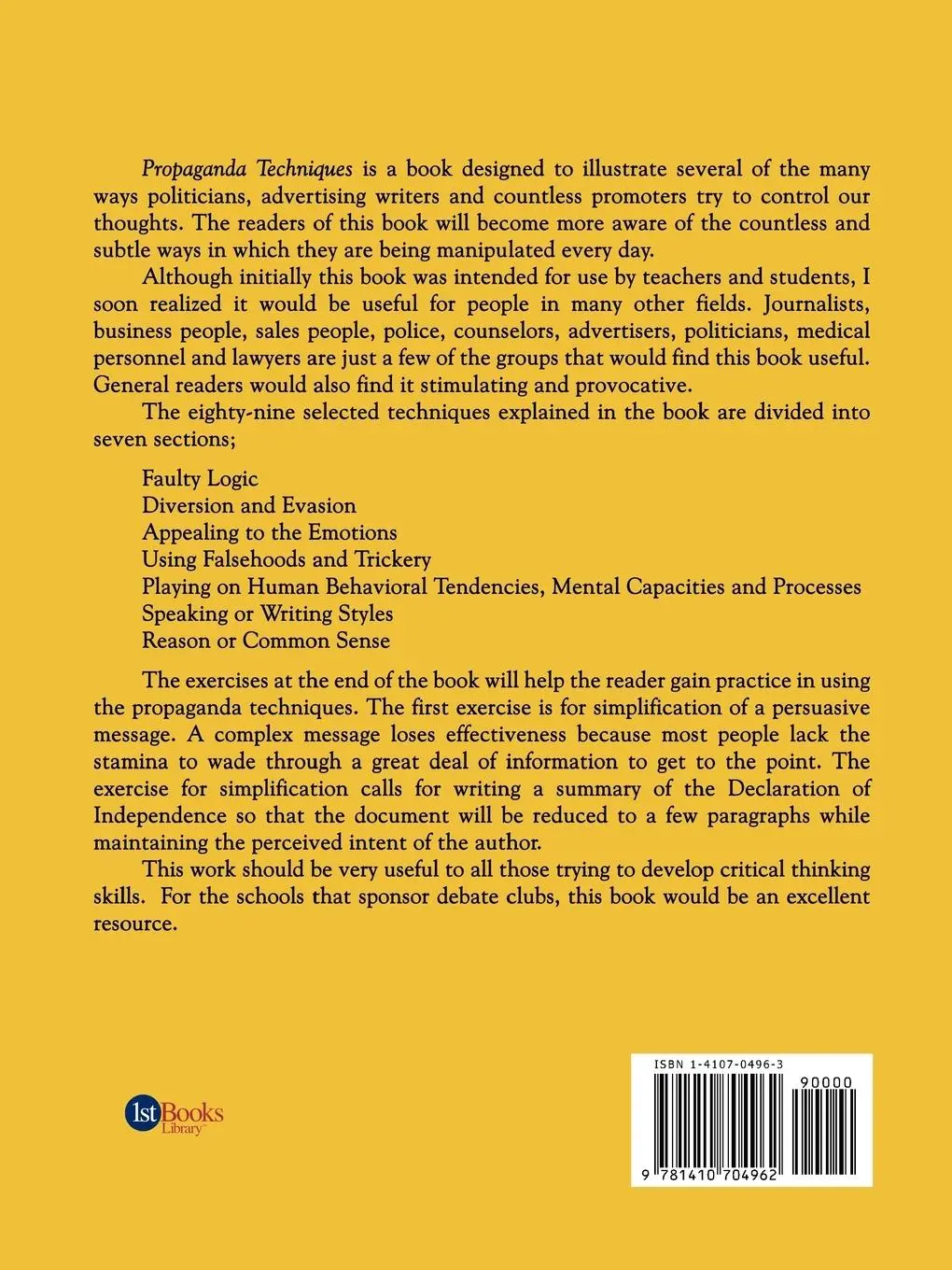 Rückseite: 9781410704962 | Propaganda Techniques | Henry T. Conserva | Taschenbuch | Englisch
