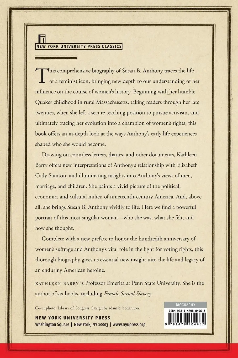 Rückseite: 9781479804962 | Susan B. Anthony | A Biography | Kathleen Barry | Taschenbuch | 2020