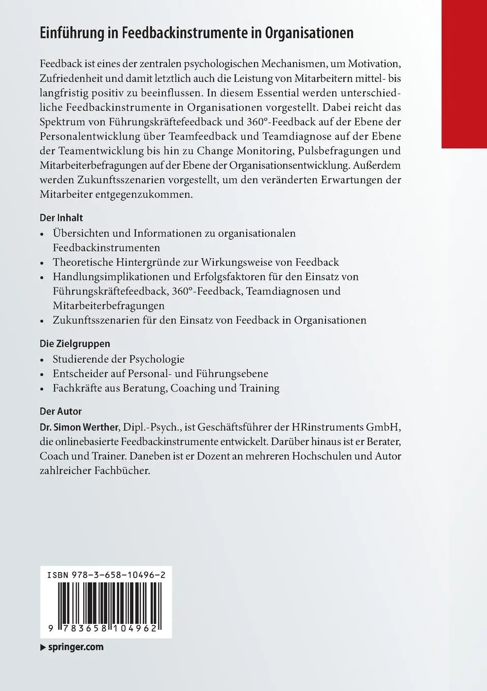Rückseite: 9783658104962 | Einführung in Feedbackinstrumente in Organisationen | Simon Werther