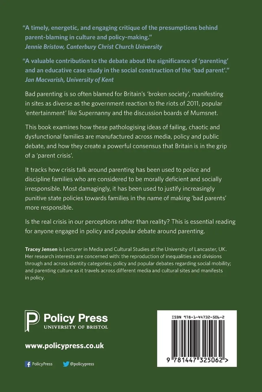 Rückseite: 9781447325062 | Parenting the crisis | Tracey Jensen | Taschenbuch | Englisch | 2018