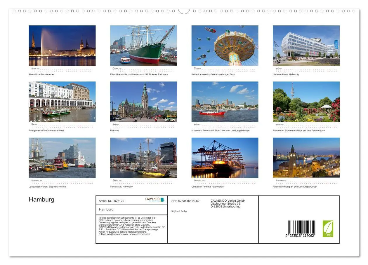 Bild: 9783516115062 | Hamburg (hochwertiger Premium Wandkalender 2026 DIN A2 quer),...