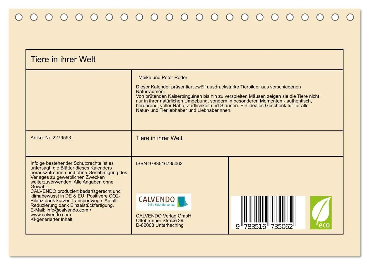 Bild: 9783516735062 | Tiere in ihrer Welt (Tischkalender 2026 DIN A5 quer), CALVENDO...
