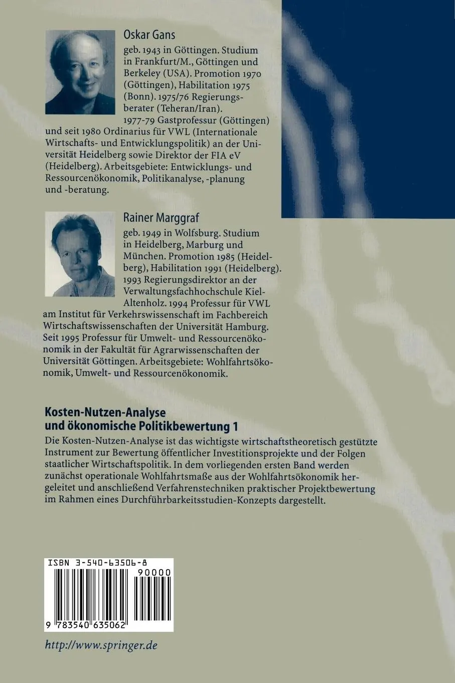 Rückseite: 9783540635062 | Kosten-Nutzen-Analyse und ökonomische Politikbewertung 1 | Taschenbuch