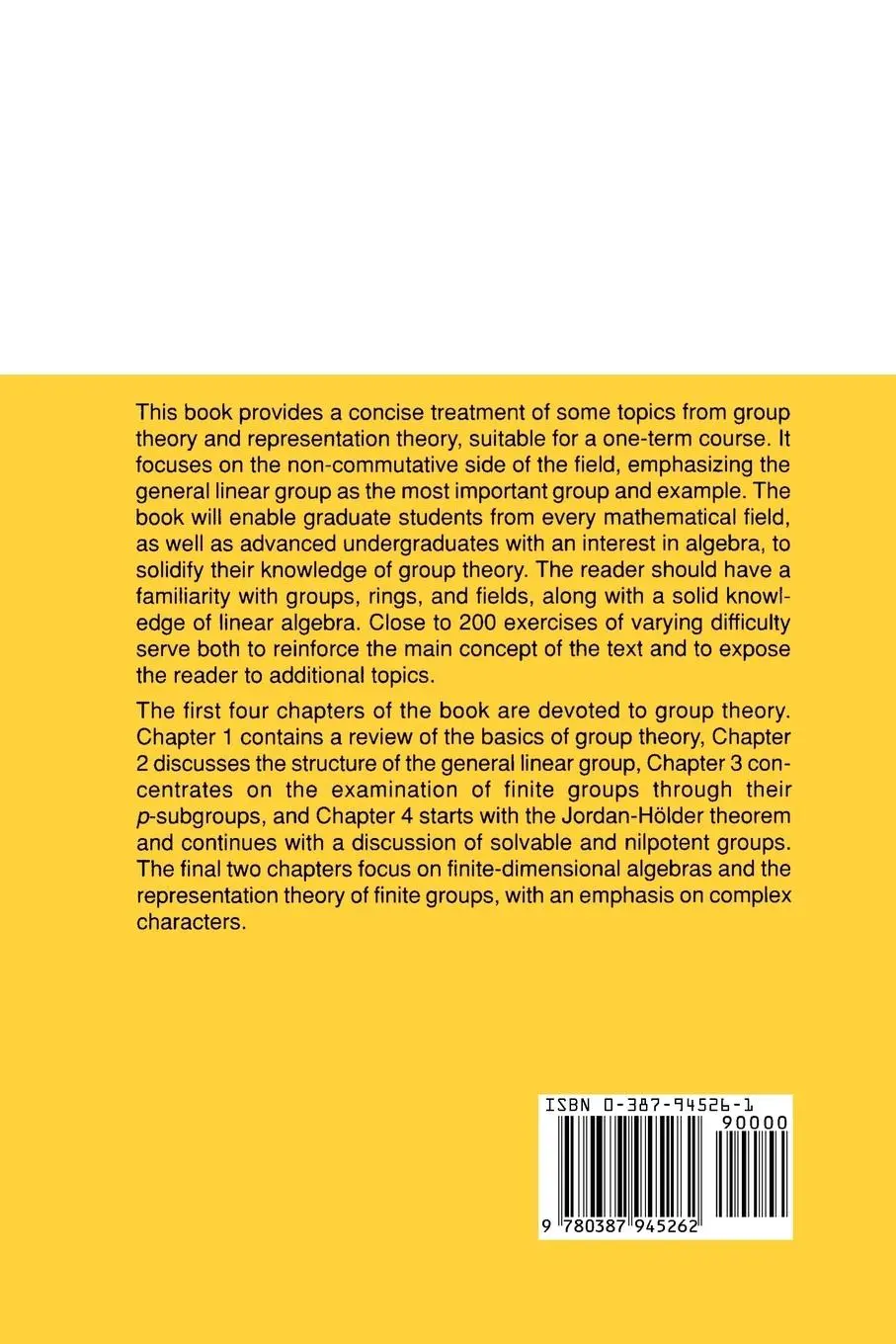 Rückseite: 9780387945262 | Groups and Representations | Rowen B. Bell (u. a.) | Taschenbuch | x