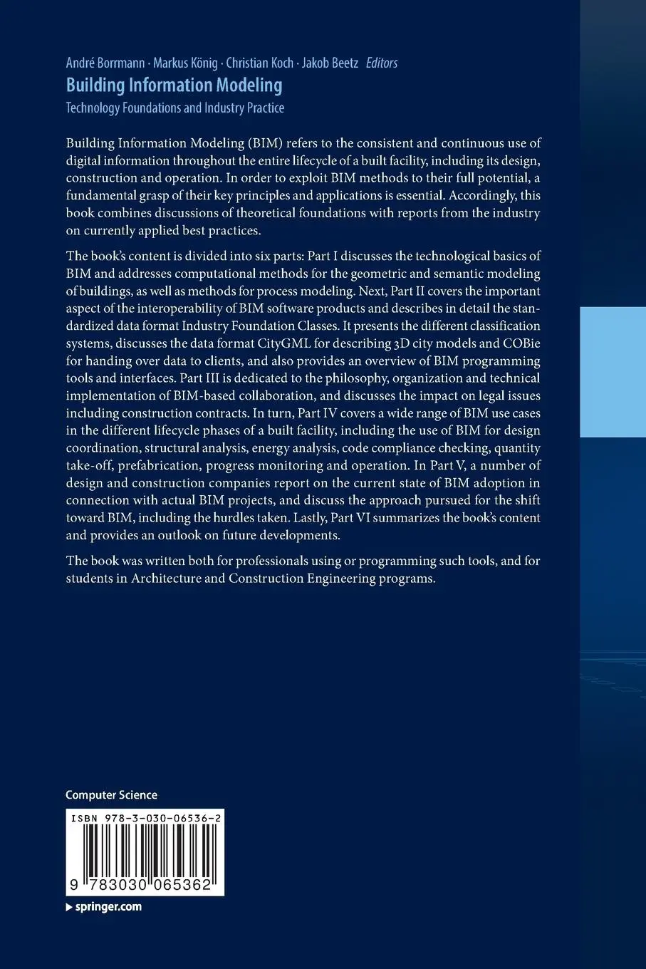 Rückseite: 9783030065362 | Building Information Modeling | André Borrmann (u. a.) | Taschenbuch