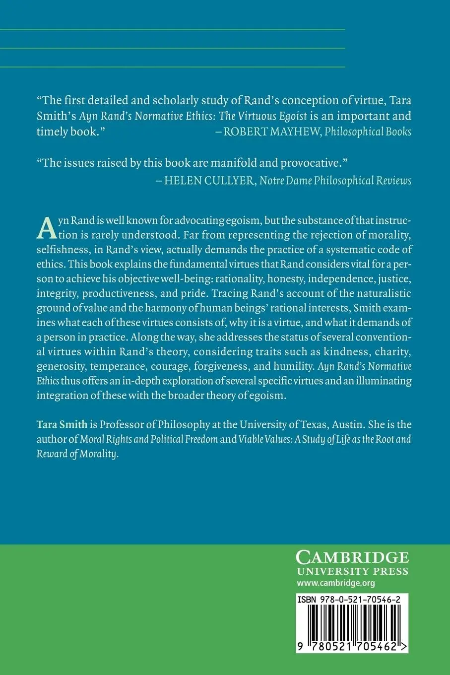 Rückseite: 9780521705462 | Ayn Rand's Normative Ethics | The Virtuous Egoist | Tara Smith | Buch