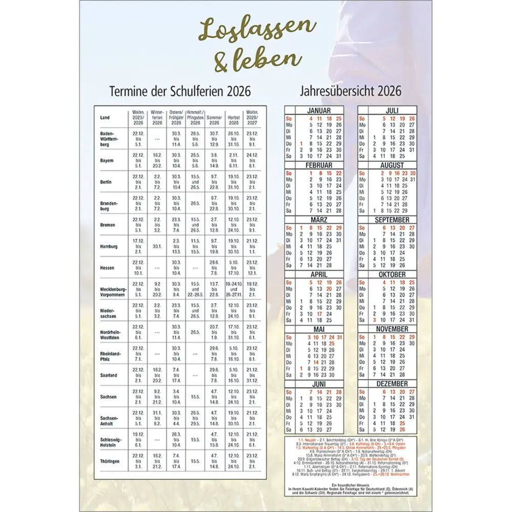 Bild: 9783754845462 | Loslassen &amp; leben 2026 | Terminkalender mit Bibelwort-Herzstücken
