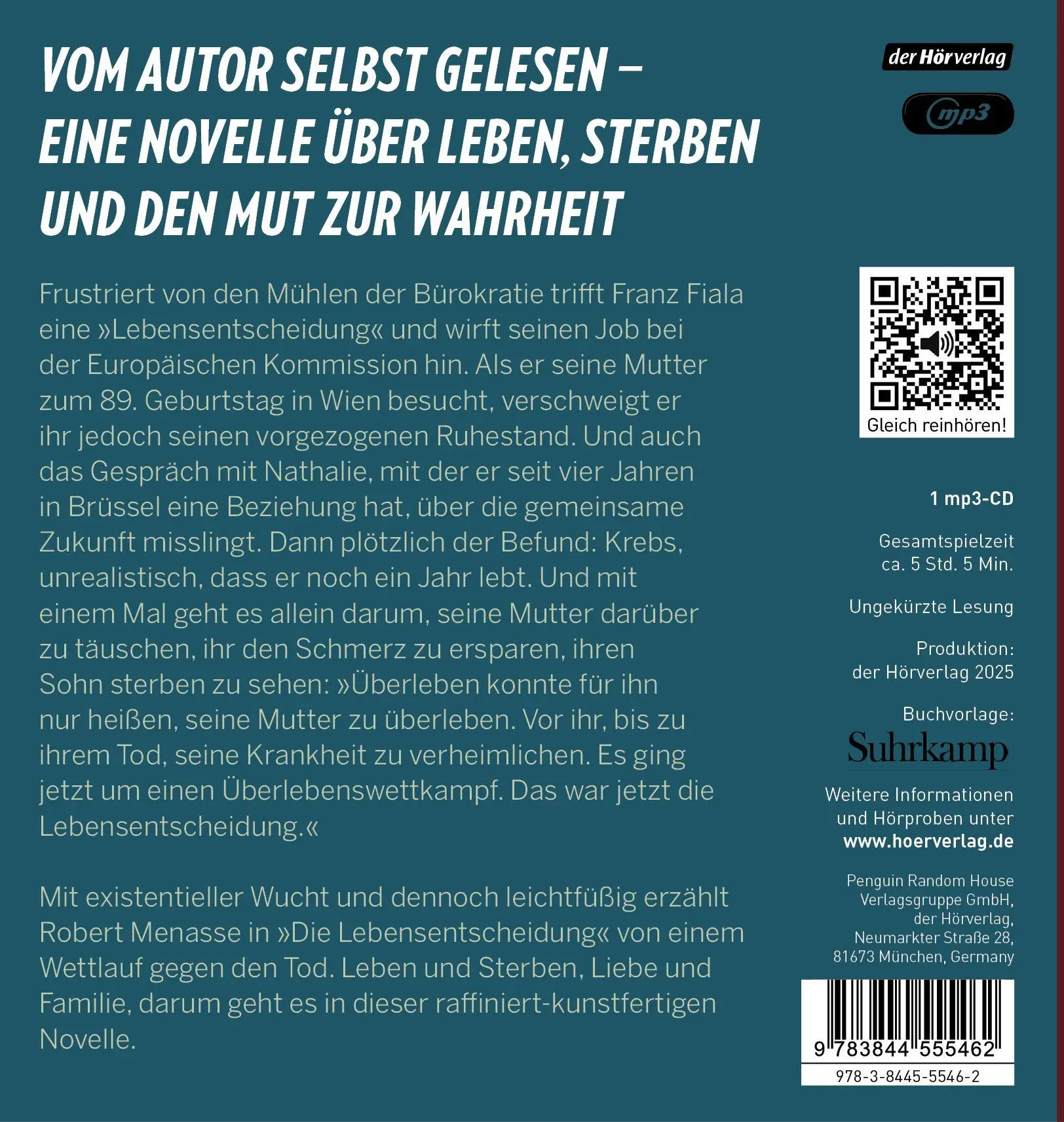 Bild: 9783844555462 | Die Lebensentscheidung | Novelle | Robert Menasse | MP3 | 1 CD | 2026
