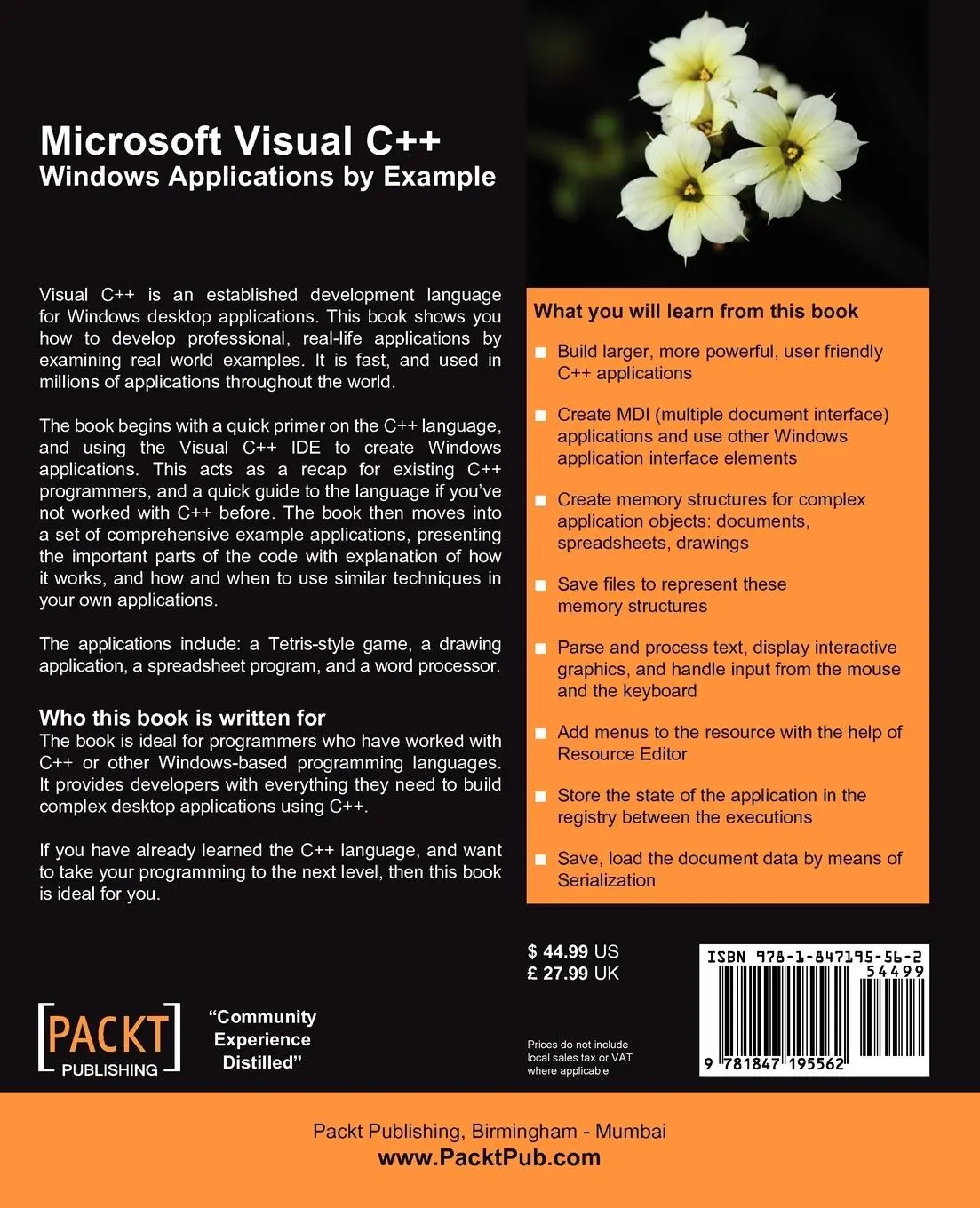 Rückseite: 9781847195562 | Microsoft Visual C++ Windows Applications by Example | Taschenbuch