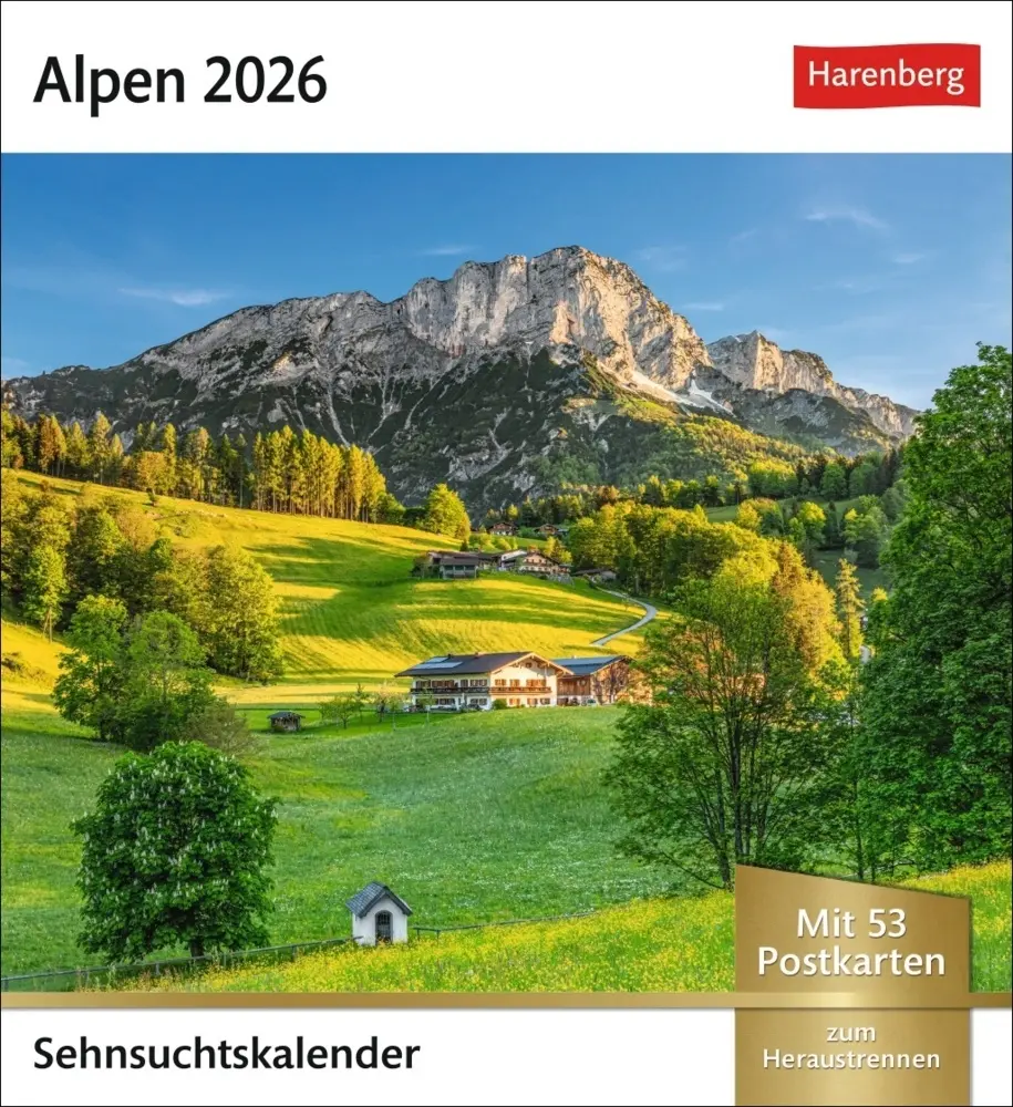 Cover: 9783840035562 | Alpen Sehnsuchtskalender 2026 - Wochenkalender mit 53 Postkarten