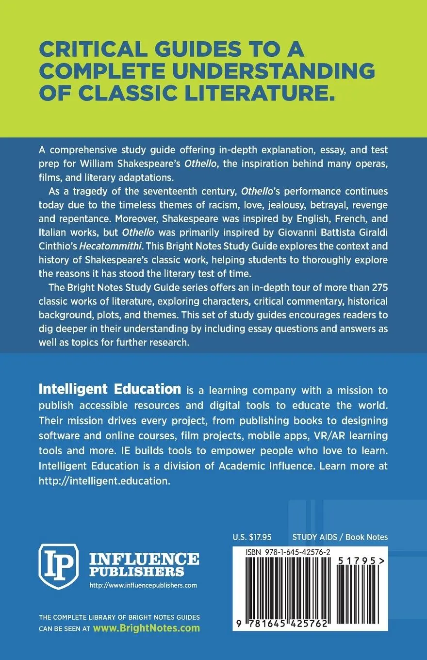 Rückseite: 9781645425762 | Study Guide to Othello by William Shakespeare | Intelligent Education