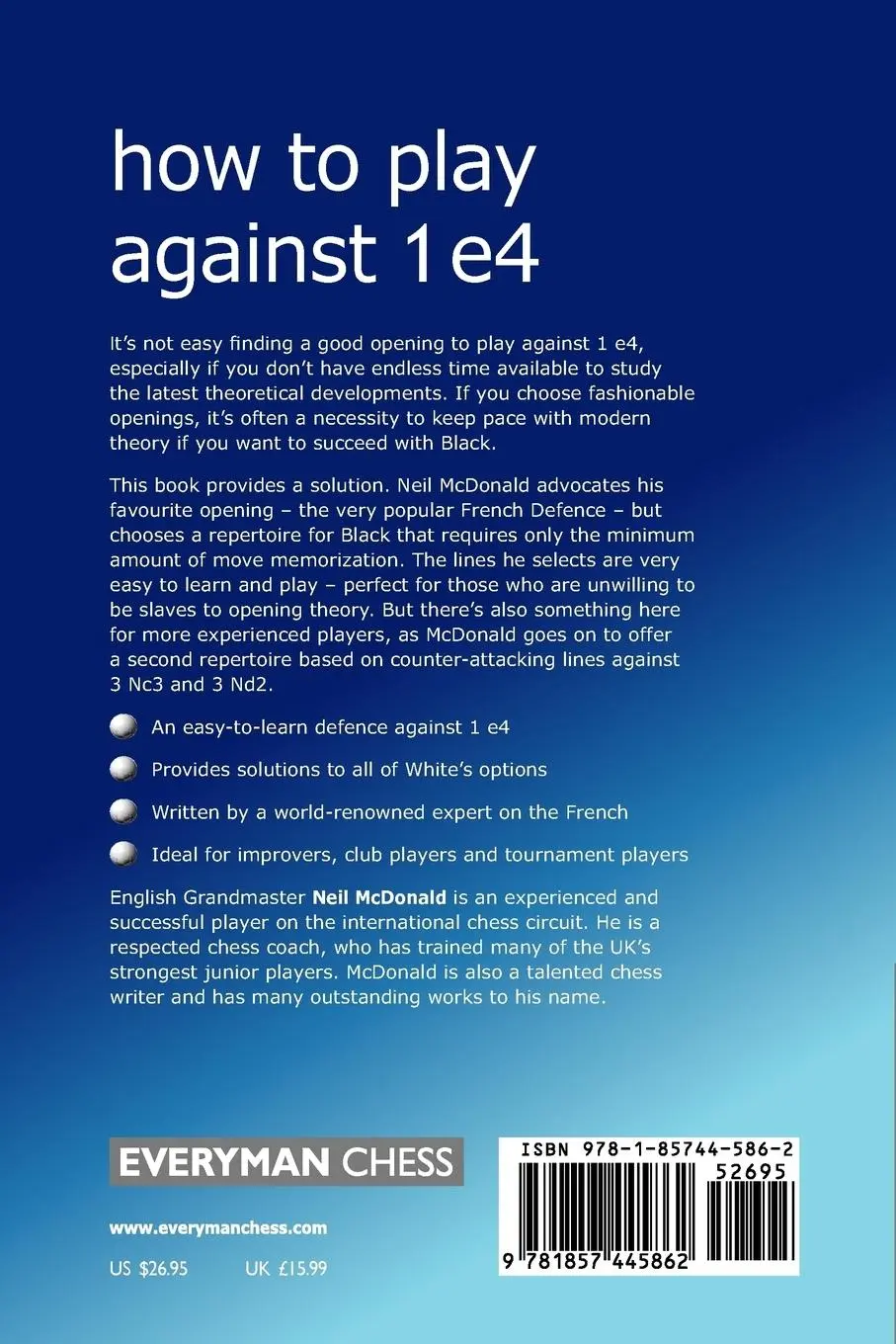 Rückseite: 9781857445862 | How to Play against 1 e4 | Neil Mcdonald | Taschenbuch | Englisch