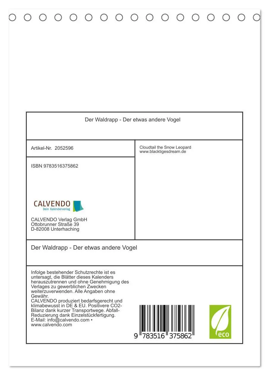 Bild: 9783516375862 | Der Waldrapp - Der etwas andere Vogel (Tischkalender 2026 DIN A5...