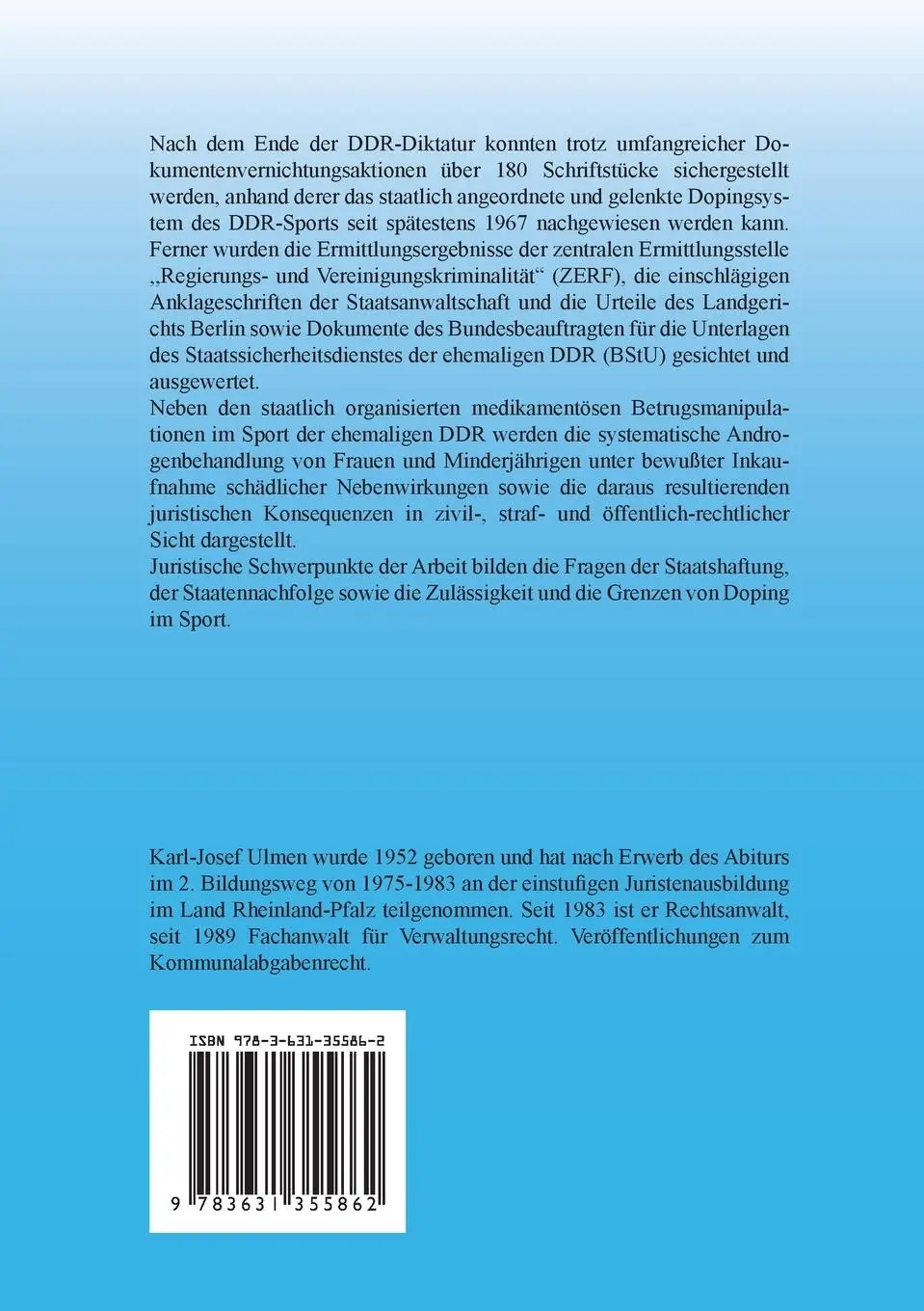 Rückseite: 9783631355862 | Pharmakologische Manipulationen (Doping) im Leistungssport der DDR