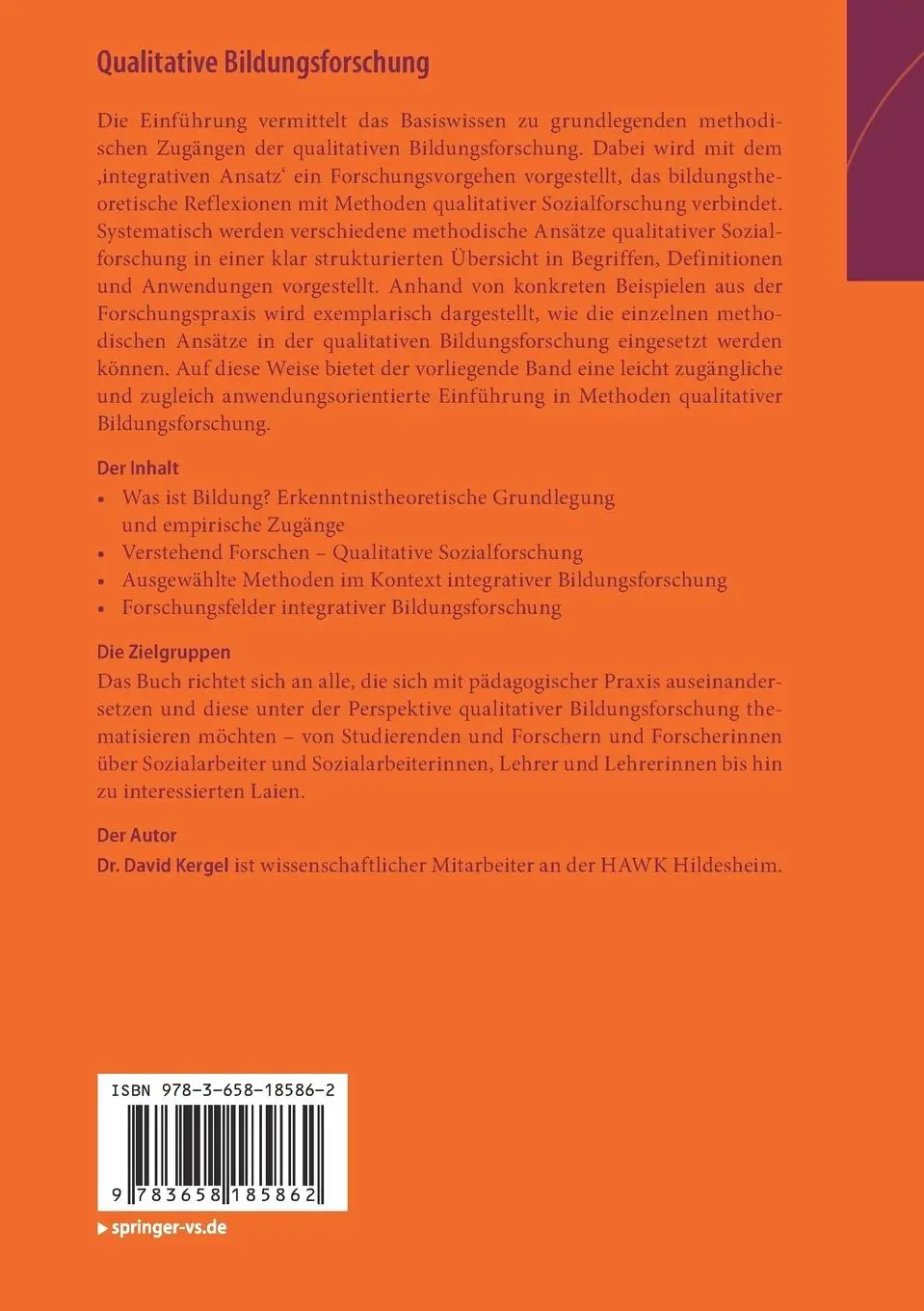Rückseite: 9783658185862 | Qualitative Bildungsforschung | Ein integrativer Ansatz | David Kergel
