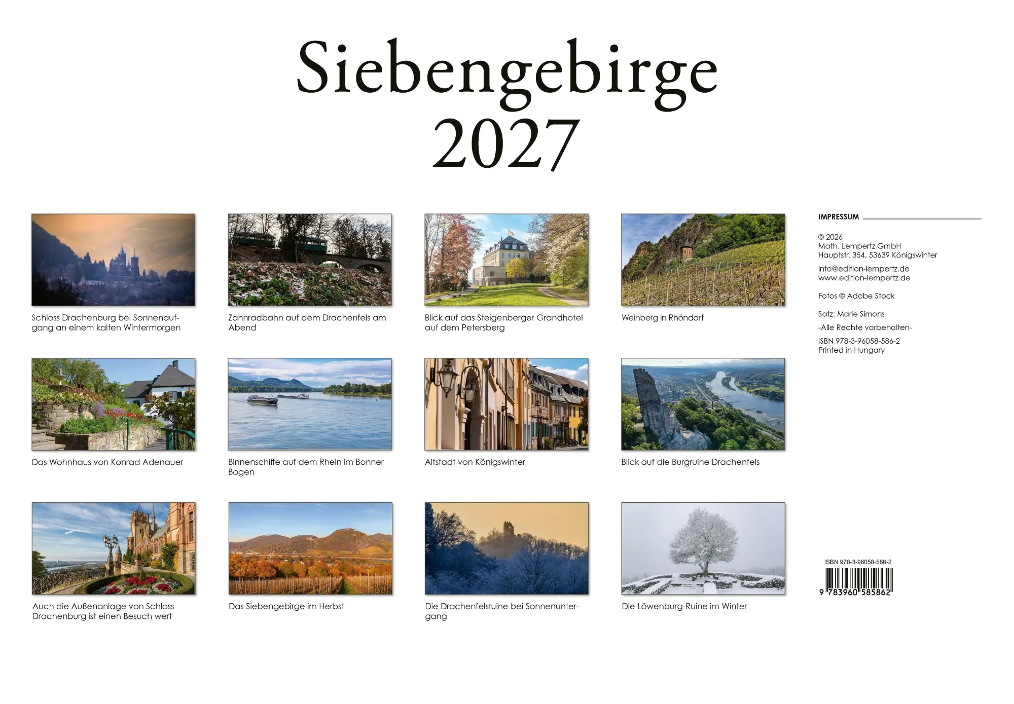 Bild: 9783960585862 | Kalender Siebengebirge 2027 | Kalender | 14 S. | Deutsch | 2027