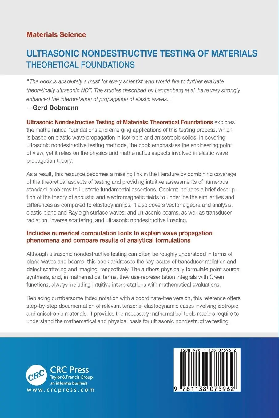Rückseite: 9781138075962 | Ultrasonic Nondestructive Testing of Materials | Langenberg (u. a.)