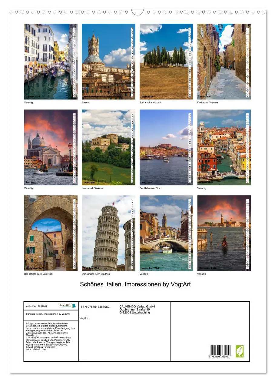 Bild: 9783516365962 | Schönes Italien. Impressionen by VogtArt (Wandkalender 2026 DIN A2...
