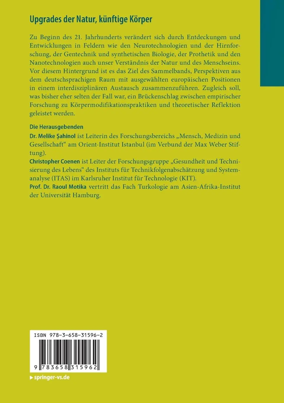 Rückseite: 9783658315962 | Upgrades der Natur, künftige Körper | Melike ¿Ahinol (u. a.) | Buch