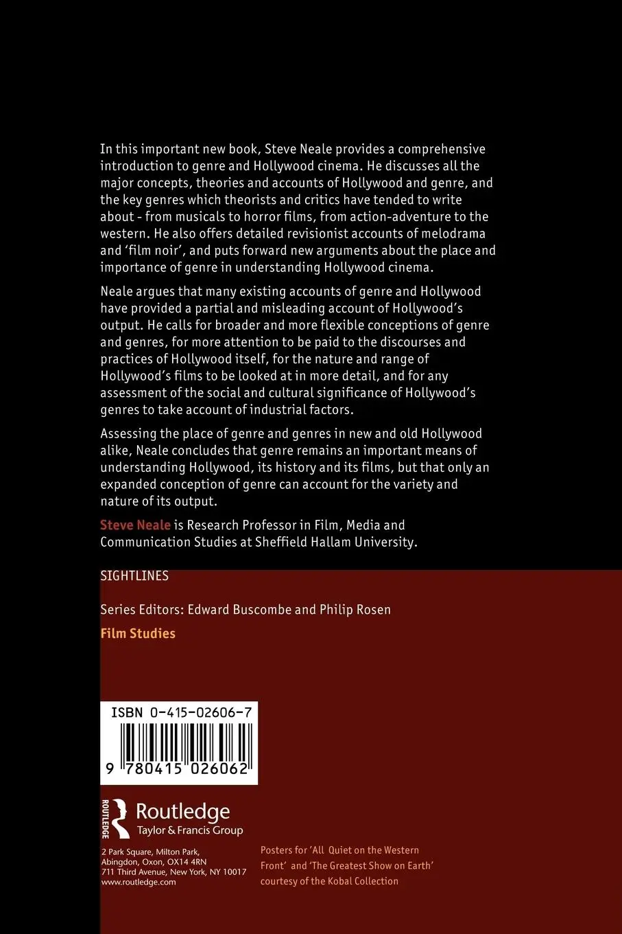 Rückseite: 9780415026062 | Genre and Hollywood | Steve Neale | Taschenbuch | Englisch | 1999