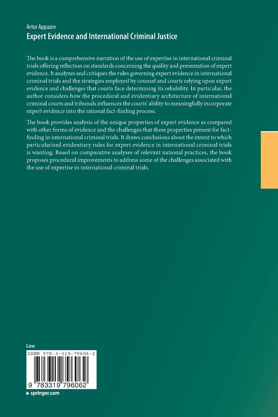 Rückseite: 9783319796062 | Expert Evidence and International Criminal Justice | Artur Appazov | x