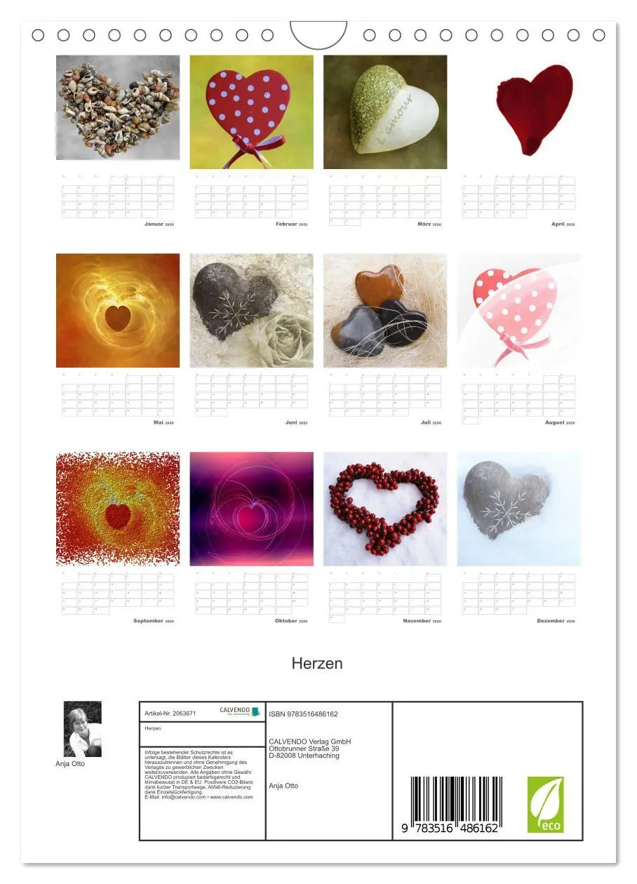 Bild: 9783516486162 | Herzen (Wandkalender 2026 DIN A4 hoch), CALVENDO Monatskalender | Otto