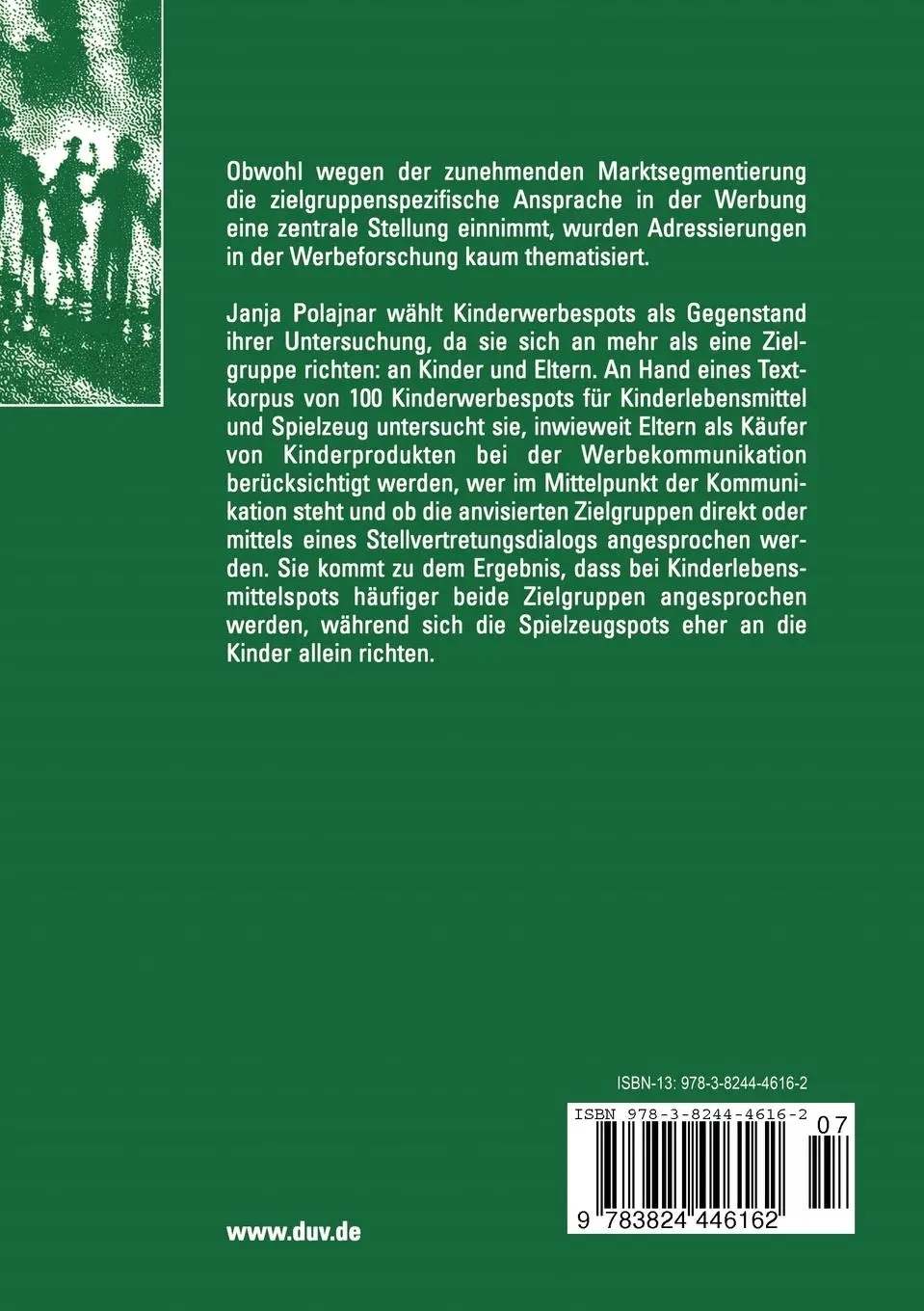 Rückseite: 9783824446162 | Strategien der Adressierung in Kinderwerbespots | Janja Polajnar | xii