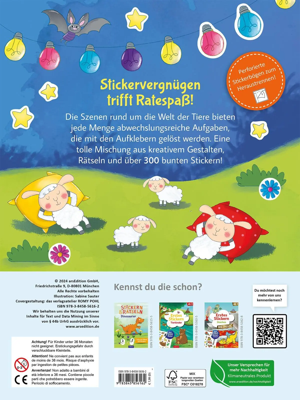 Rückseite: 9783845856162 | Stickern &amp; Rätseln - Tiere | Löse die Rätsel mit Stickern | Sauter