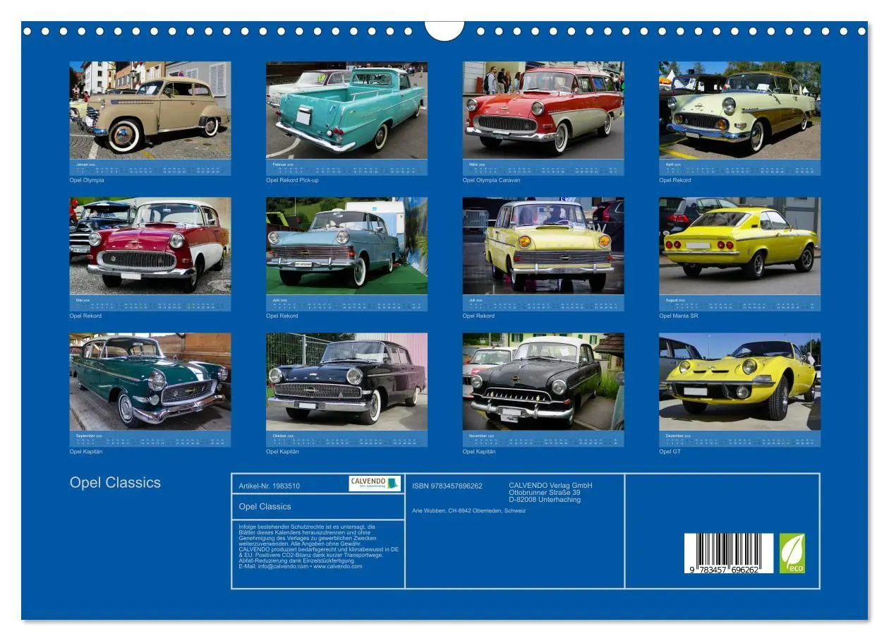 Bild: 9783457696262 | Opel Classics (Wandkalender 2026 DIN A3 quer), CALVENDO Monatskalender