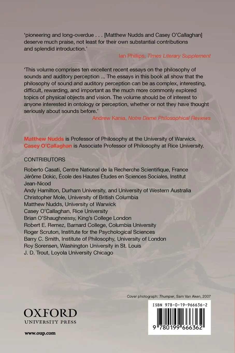 Rückseite: 9780199666362 | Sounds and Perception | New Philosophical Essays | Nudds (u. a.)
