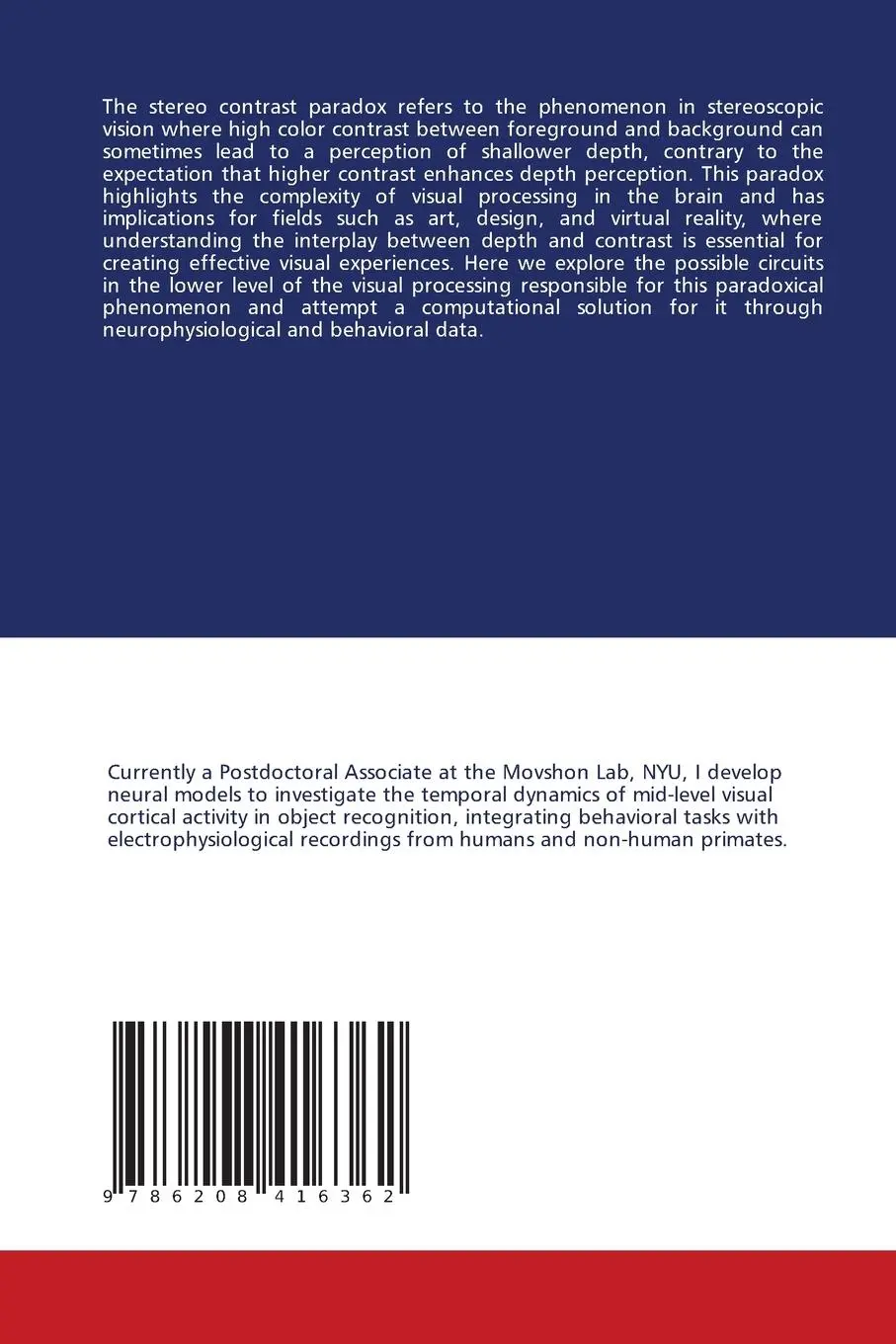 Rückseite: 9786208416362 | The neurophysiology of a contrast paradox in stereovision | Palmieri
