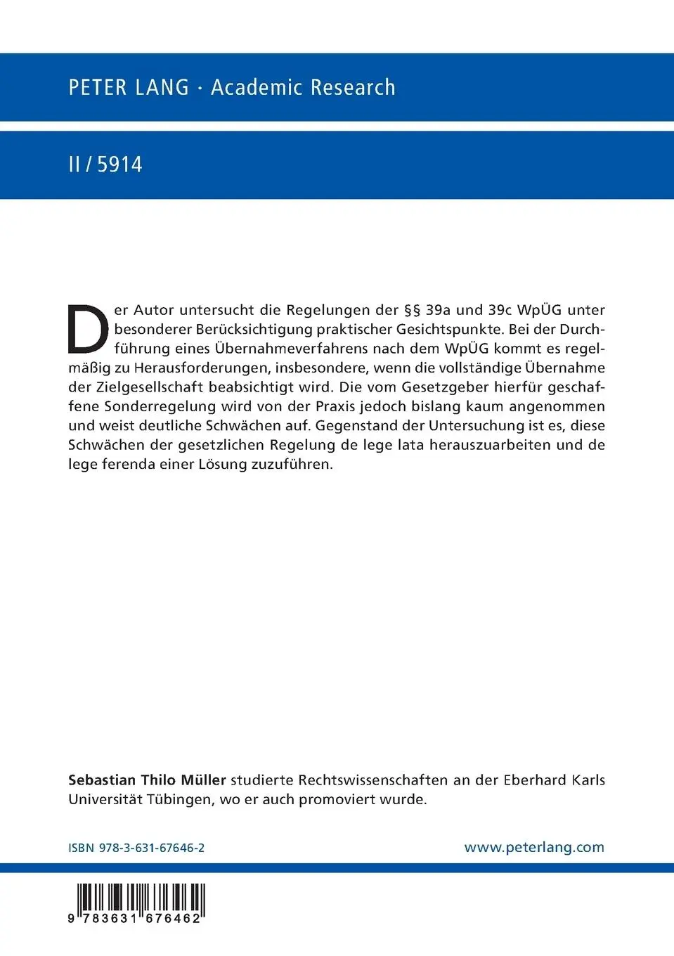 Rückseite: 9783631676462 | Das Ausschlussrecht des Bieters und das Andienungsrecht der...