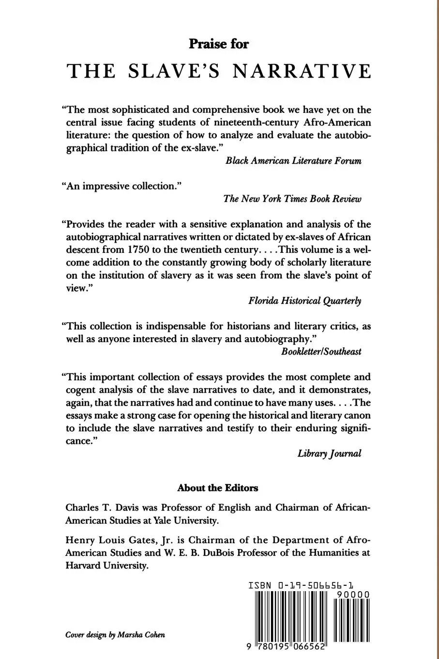 Rückseite: 9780195066562 | The Slave's Narrative | Charles T. Davis (u. a.) | Taschenbuch | 1991