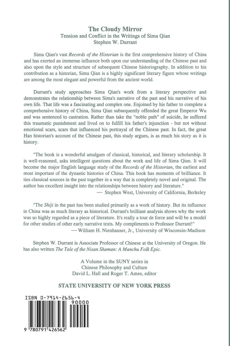 Rückseite: 9780791426562 | The Cloudy Mirror | Tension and Conflict in the Writings of Sima Qian