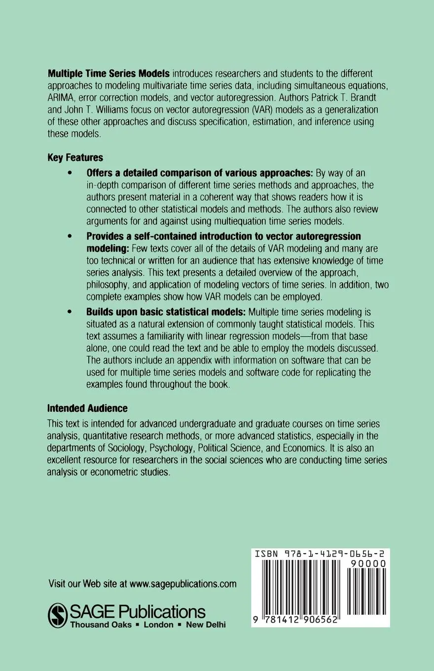 Rückseite: 9781412906562 | Multiple Time Series Models | Patrick T. Brandt (u. a.) | Taschenbuch