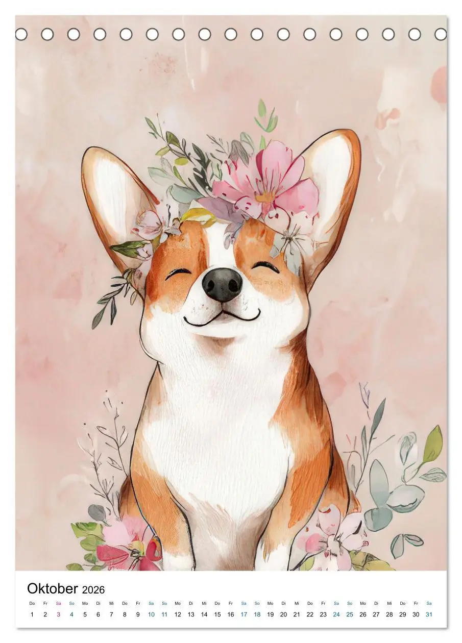 Bild: 9783457276662 | Corgis im Blumenrausch (Tischkalender 2026 DIN A5 hoch), CALVENDO...