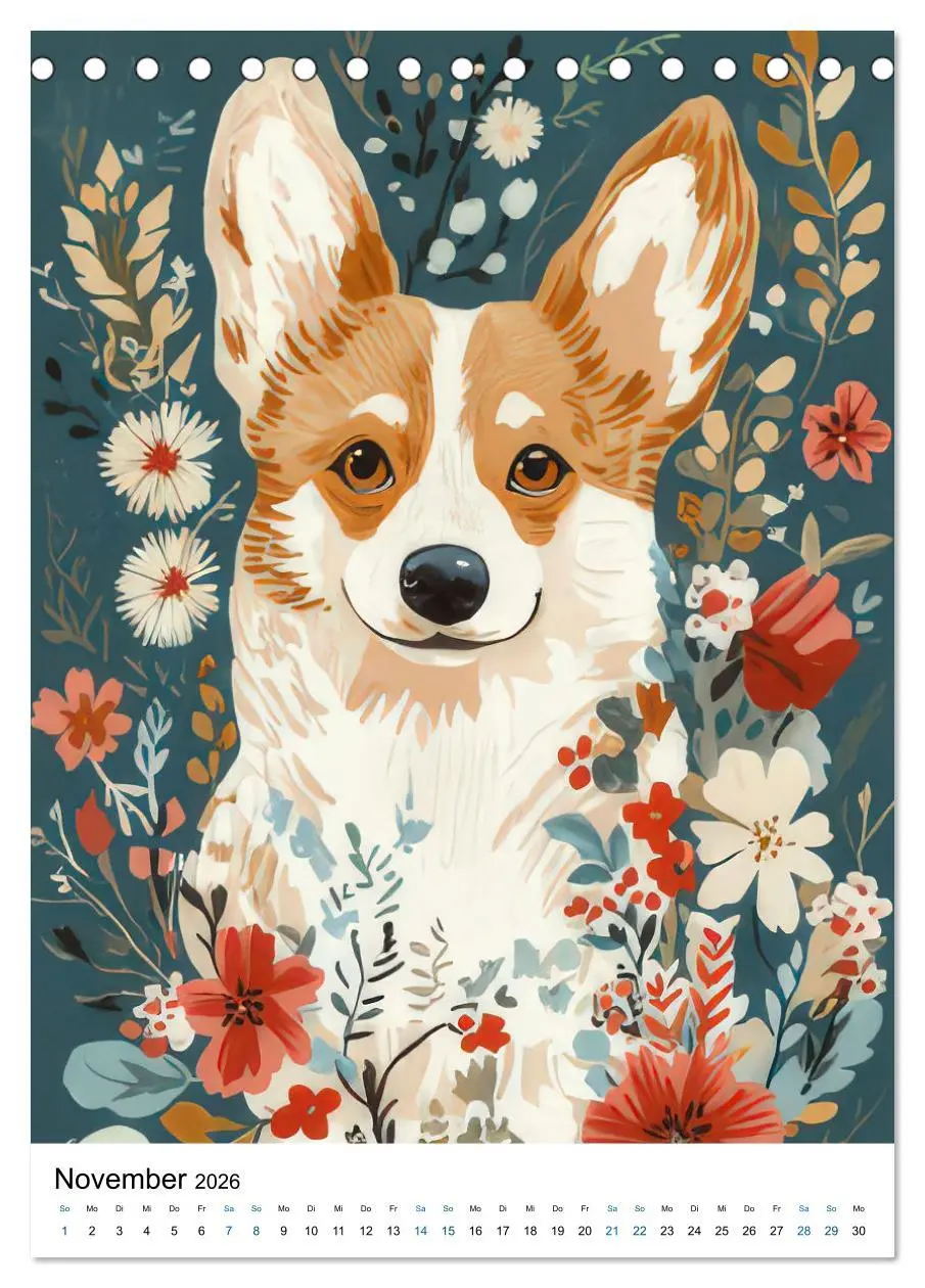 Bild: 9783457276662 | Corgis im Blumenrausch (Tischkalender 2026 DIN A5 hoch), CALVENDO...