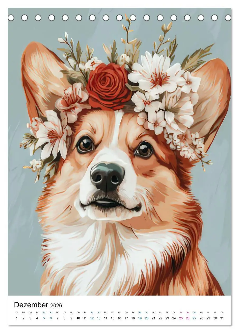 Bild: 9783457276662 | Corgis im Blumenrausch (Tischkalender 2026 DIN A5 hoch), CALVENDO...