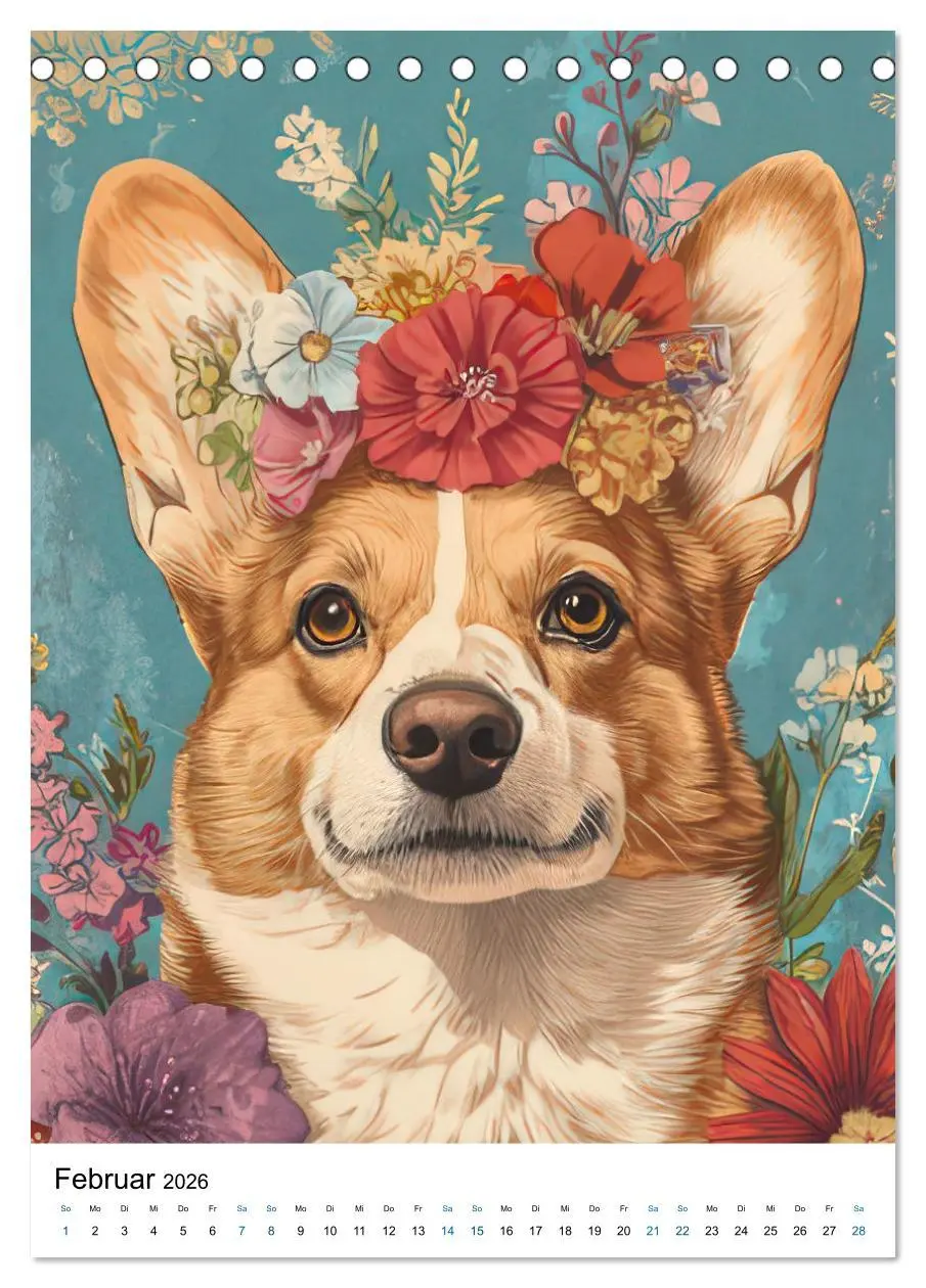 Bild: 9783457276662 | Corgis im Blumenrausch (Tischkalender 2026 DIN A5 hoch), CALVENDO...