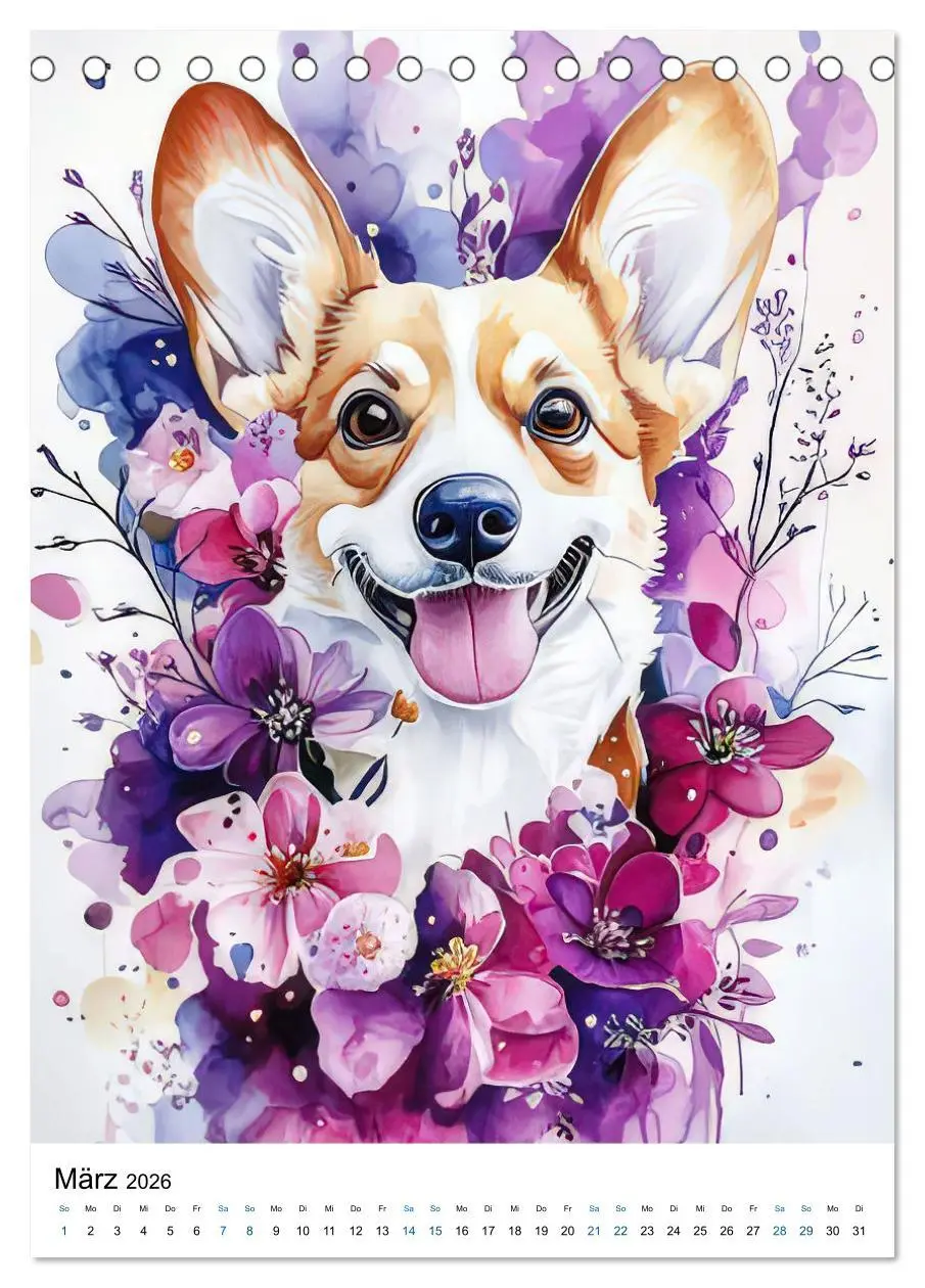 Bild: 9783457276662 | Corgis im Blumenrausch (Tischkalender 2026 DIN A5 hoch), CALVENDO...