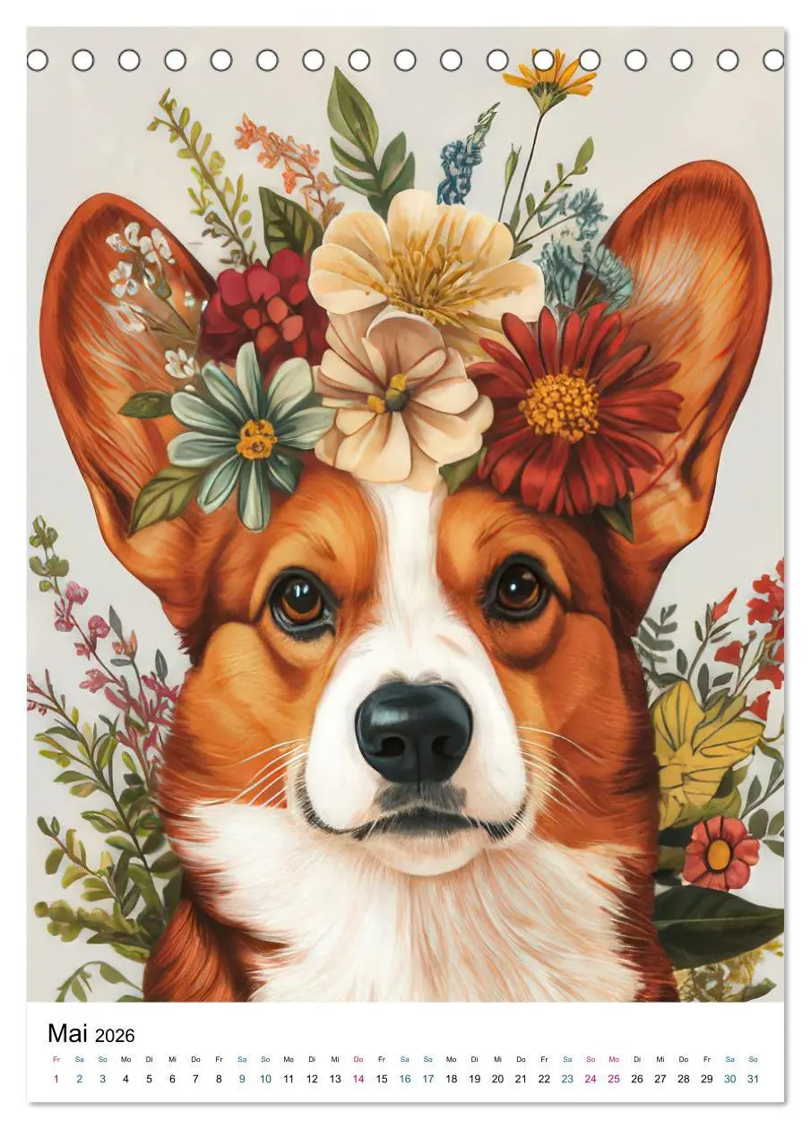 Bild: 9783457276662 | Corgis im Blumenrausch (Tischkalender 2026 DIN A5 hoch), CALVENDO...