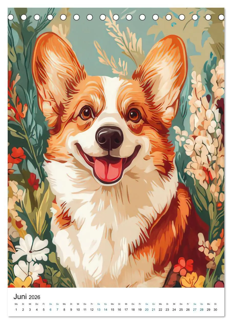 Bild: 9783457276662 | Corgis im Blumenrausch (Tischkalender 2026 DIN A5 hoch), CALVENDO...