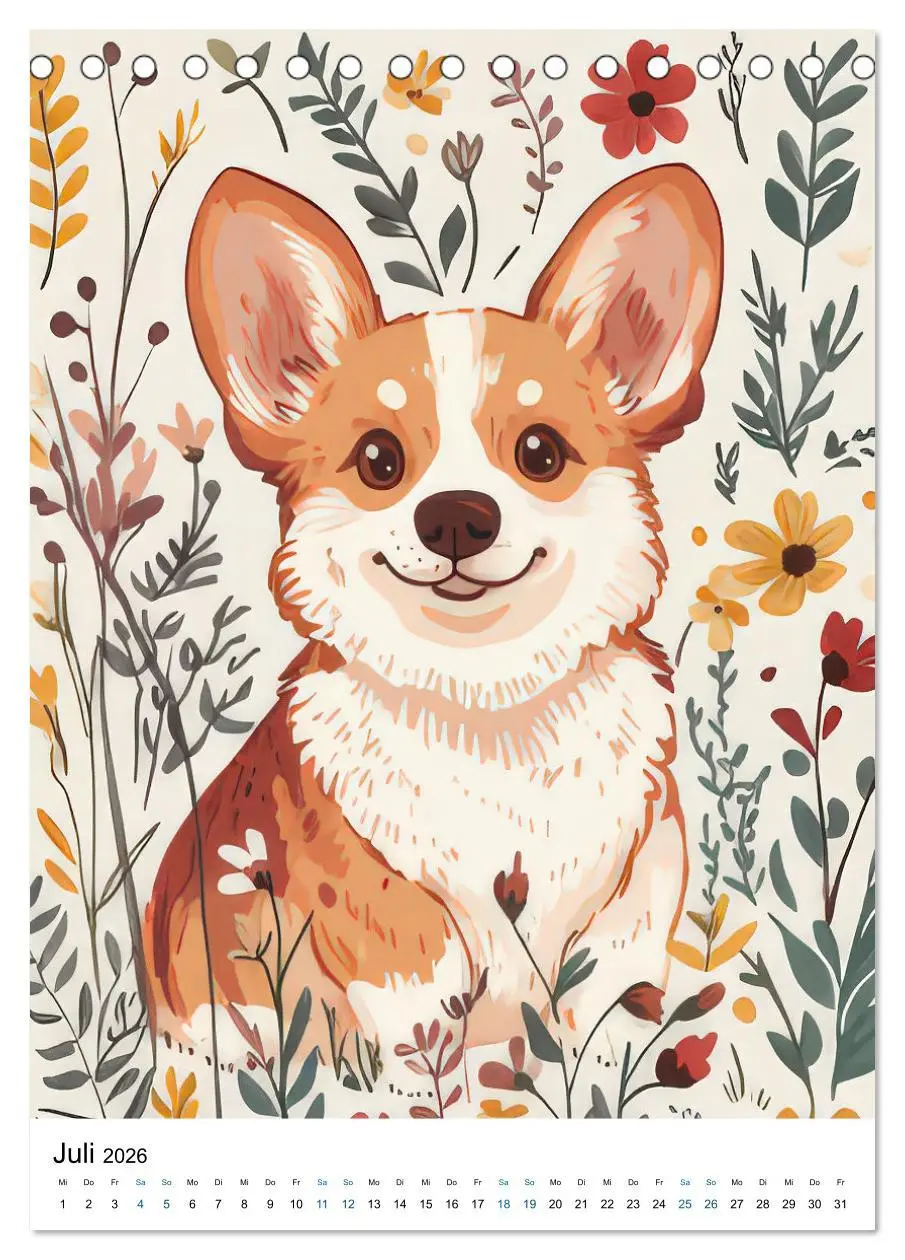 Bild: 9783457276662 | Corgis im Blumenrausch (Tischkalender 2026 DIN A5 hoch), CALVENDO...