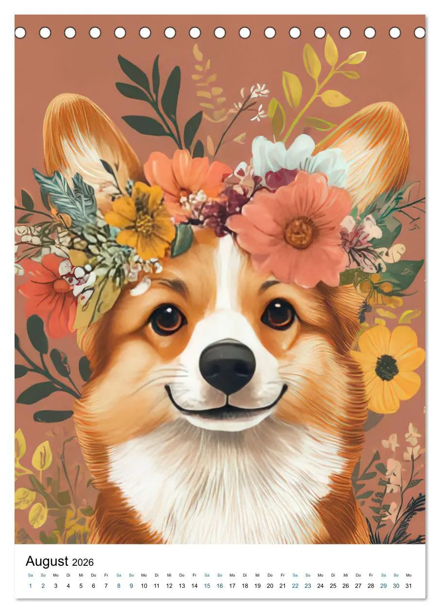 Bild: 9783457276662 | Corgis im Blumenrausch (Tischkalender 2026 DIN A5 hoch), CALVENDO...