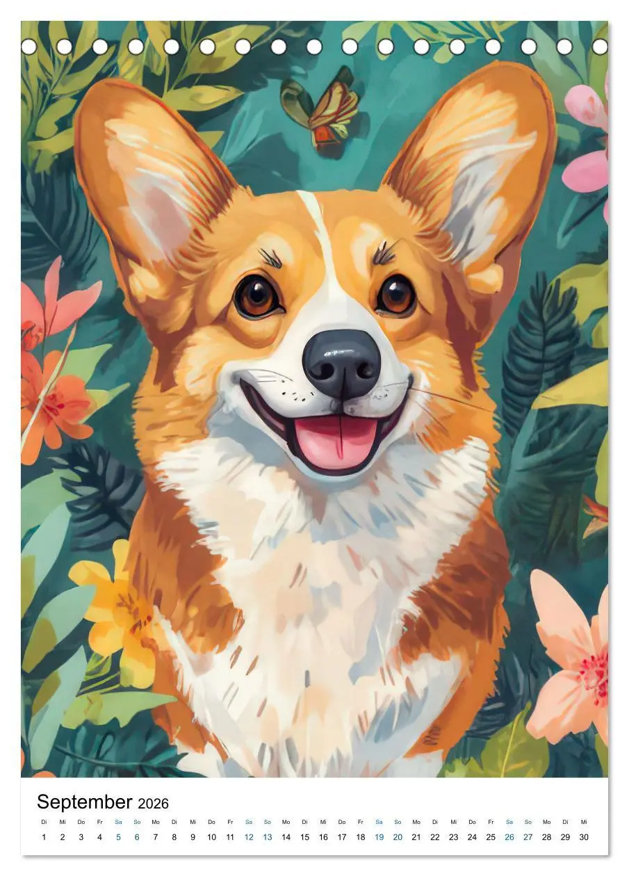 Bild: 9783457276662 | Corgis im Blumenrausch (Tischkalender 2026 DIN A5 hoch), CALVENDO...