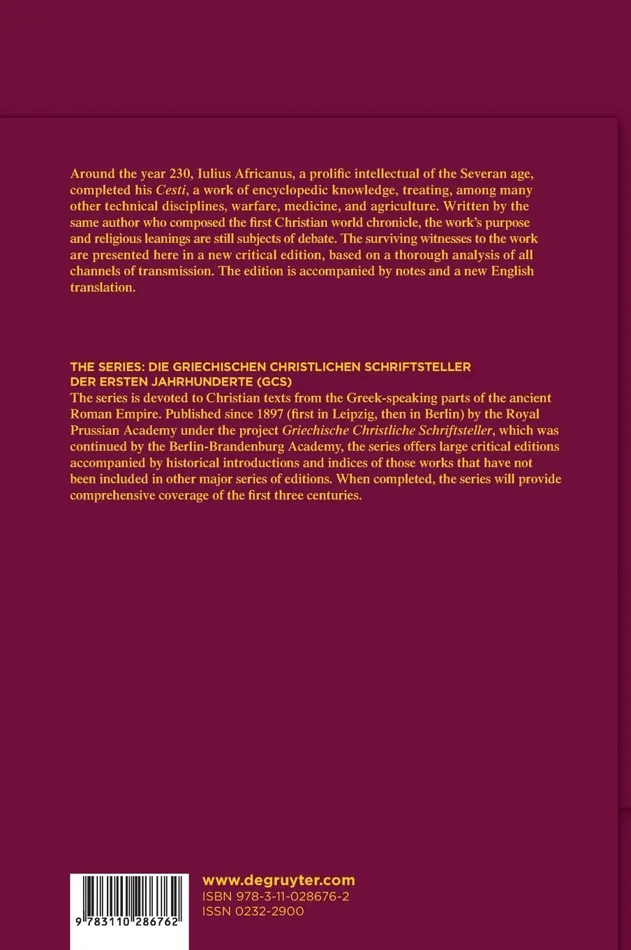 Rückseite: 9783110286762 | Cesti | The Extant Fragments | Iulius Africanus | Buch | CXXXII | 2012
