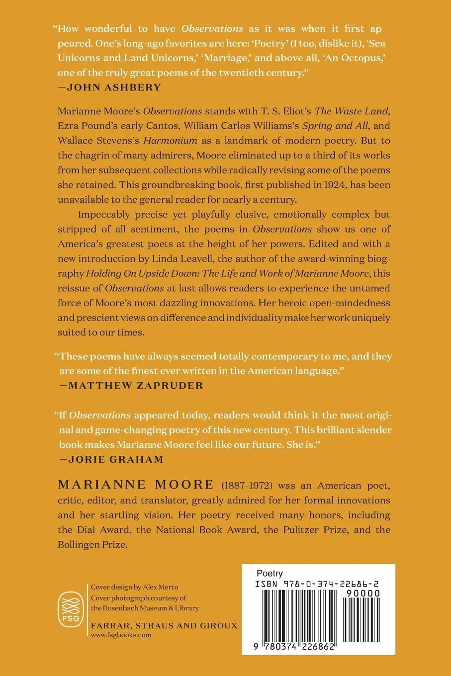 Rückseite: 9780374226862 | Observations | Poems | Marianne Moore | Taschenbuch | Englisch | 2016