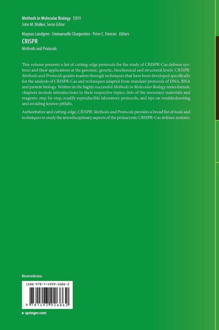 Rückseite: 9781493926862 | CRISPR | Methods and Protocols | Magnus Lundgren (u. a.) | Buch | xiv