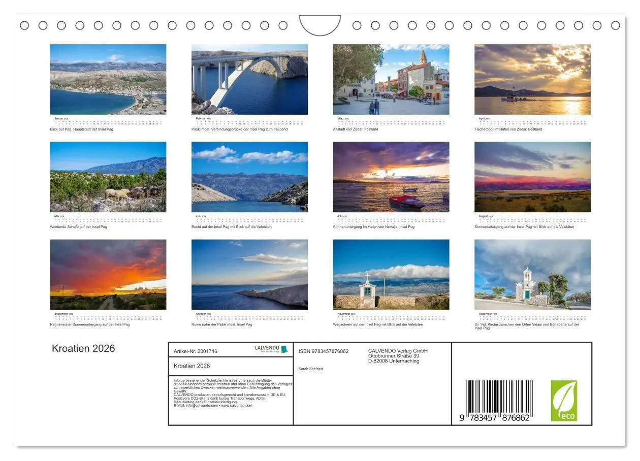 Bild: 9783457876862 | Kroatien 2026 (Wandkalender 2026 DIN A4 quer), CALVENDO Monatskalender
